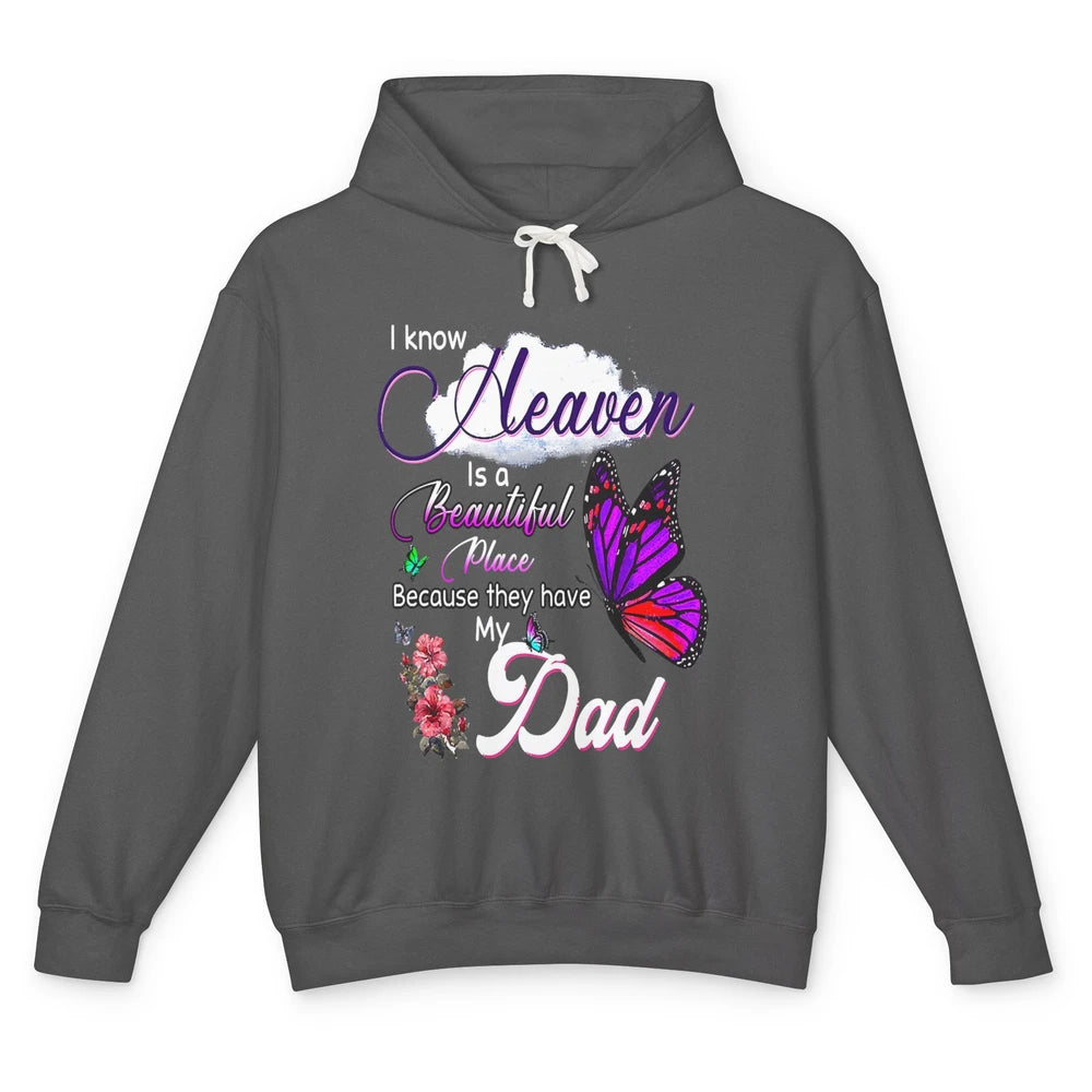 Heaven Is Beautiful Have Dad In Heaven Angel Wings Guardian Unisex Lightweight Hoodie