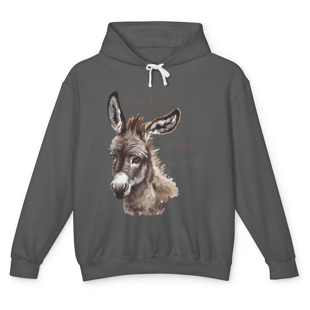 Watercolor Donkey Make Me Smile Farming Life Farm Animal Unisex Lightweight Hoodie