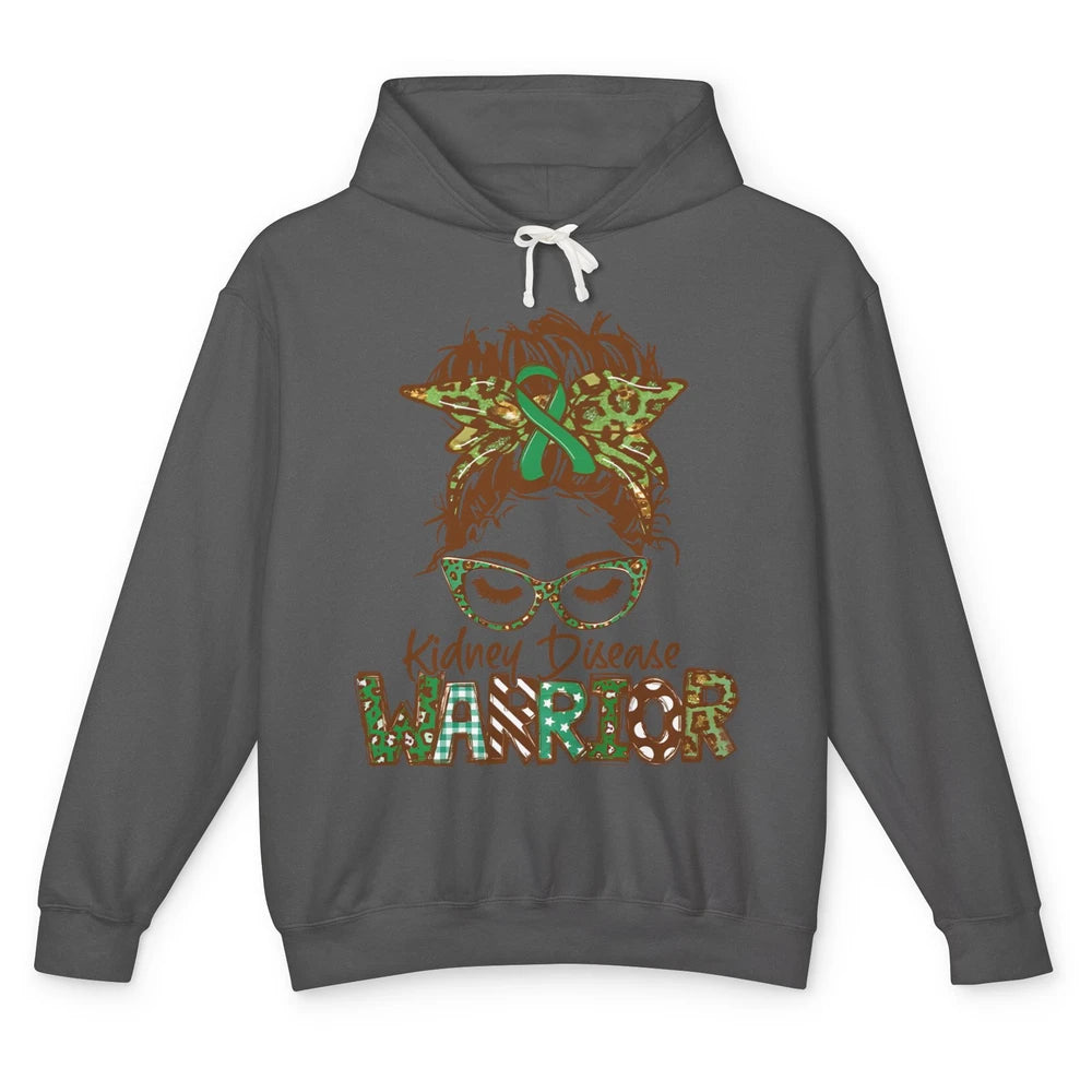 Kidney Disease Warrior Strong Women Messy Bun Green Ribbon Unisex Lightweight Hoodie