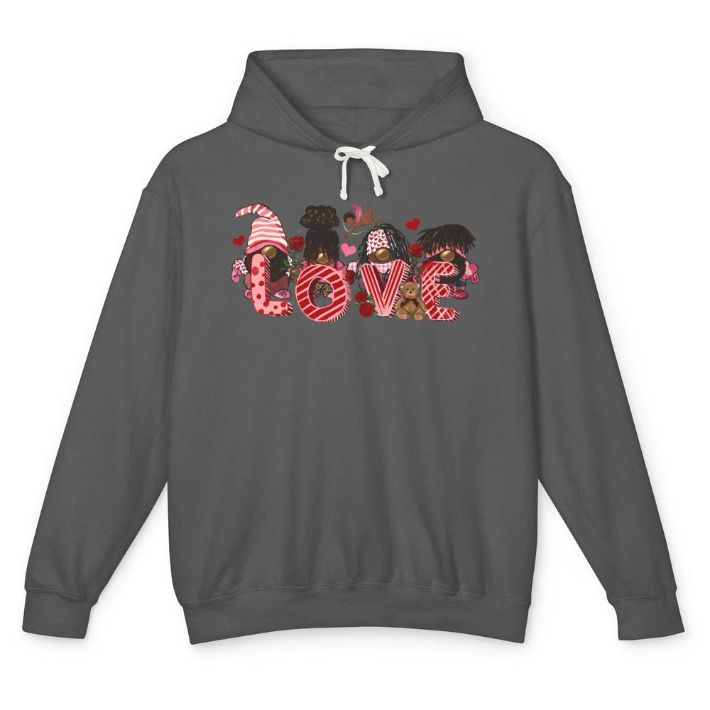 Afro Gnome Love Valentine African American Valentine's Day Unisex Lightweight Hoodie