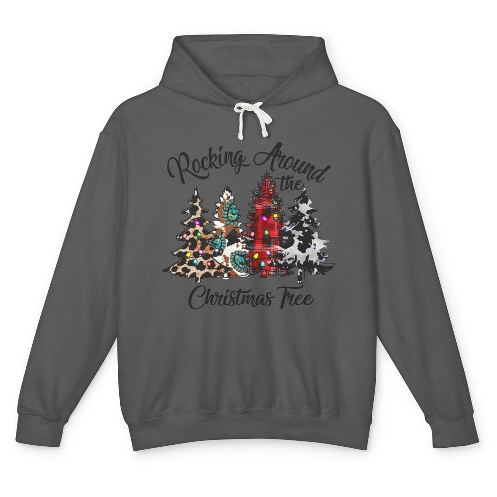 Leopard Christmas Tree Rocking Around Christmas Tree Western Unisex Lightweight Hoodie