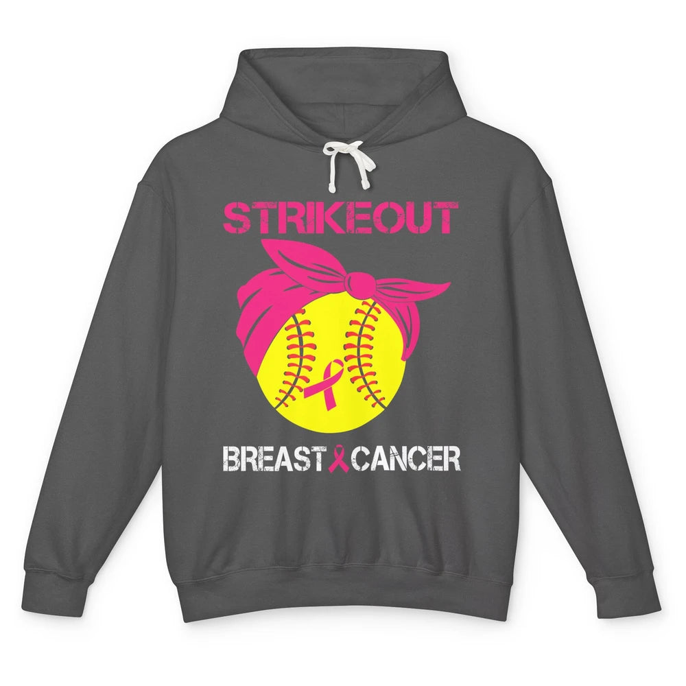 Softball Breast Cancer Awareness Strike Out Pink Ribbon Gift Unisex Lightweight Hoodie