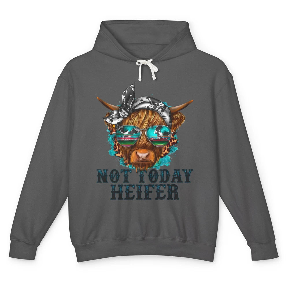 Leopard Highland Cow Sunglasses Not Today Heifer Western Cow Unisex Lightweight Hoodie