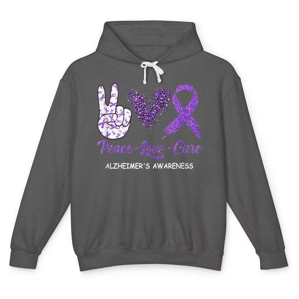 Peace Love Cure Purple Ribbon Alzheimer Disease Awareness Unisex Lightweight Hoodie