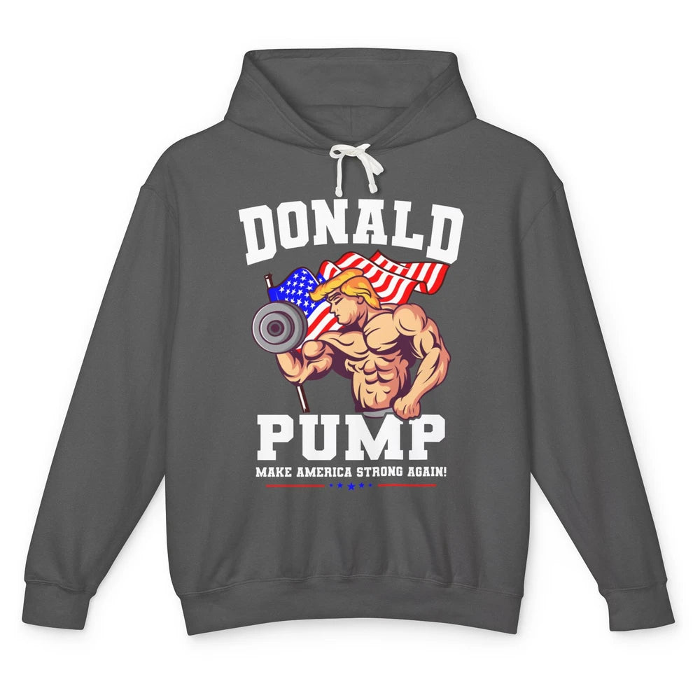 US Flag Donald Pump Make America Strong Again Trump 2024 Unisex Lightweight Hoodie