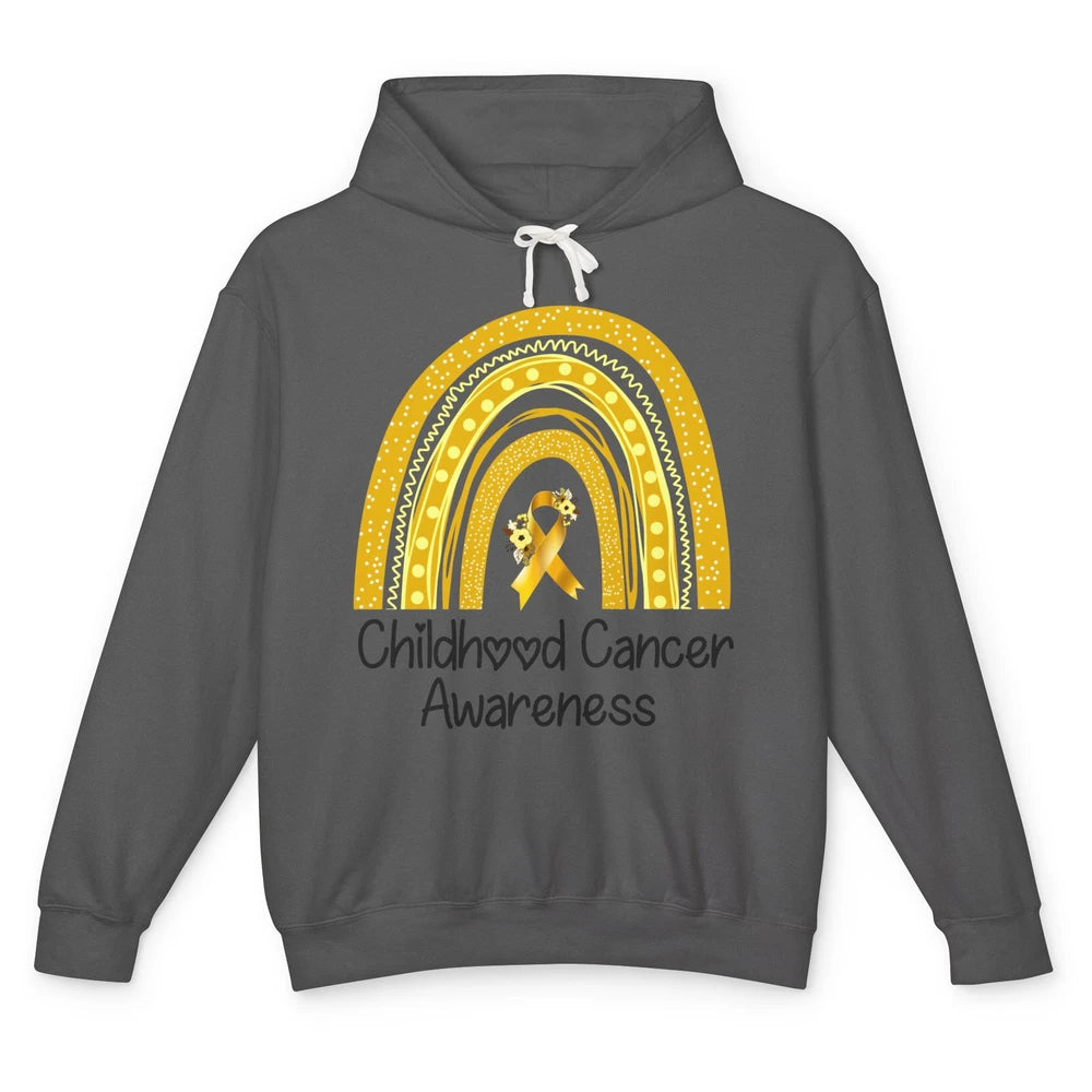 Childhood Cancer Awareness Support Rainbow Gold Ribbon Gift Unisex Lightweight Hoodie