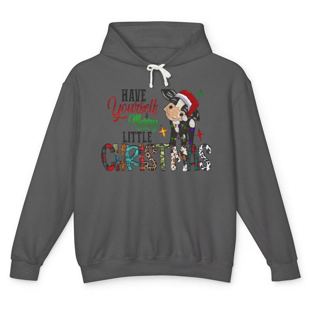 Cow Santa Have Yourself Merry Little Christmas Western Xmas Unisex Lightweight Hoodie