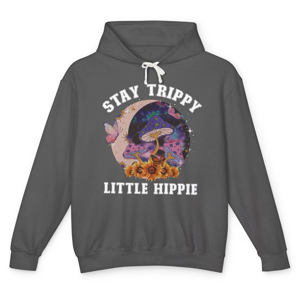 Stay Trippy Little Hippie Mushroom Sunflower Plant Retro Unisex Lightweight Hoodie