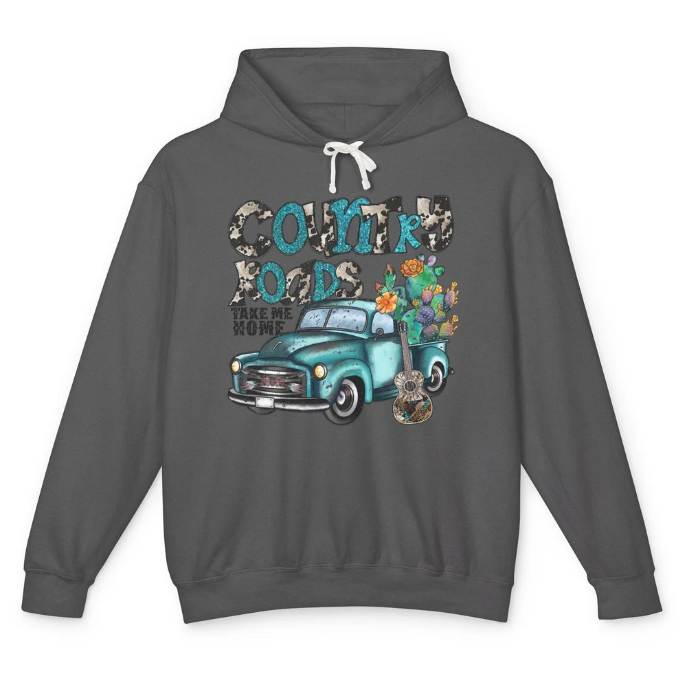 Cowhide Cactus Truck Country Roads Take Me Home Western Girl Unisex Lightweight Hoodie