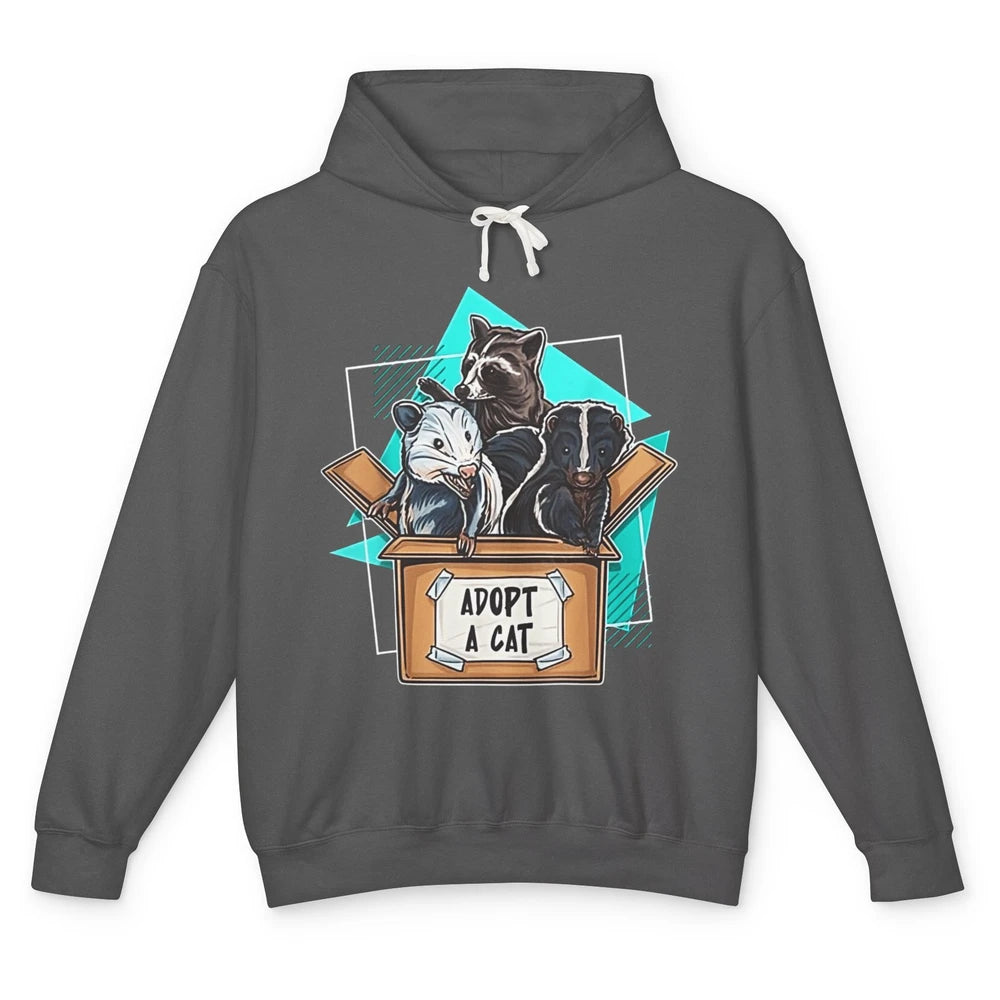 Adopt Forbidden Cats In Box Raccoon Skunks Possum Vaporwave Unisex Lightweight Hoodie