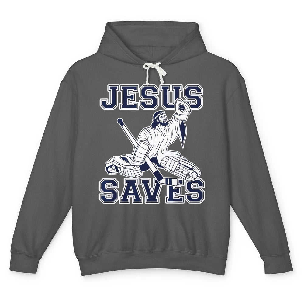 Funny Jesus Saves Ice Hockey Player Sports Game God Humor Unisex Lightweight Hoodie