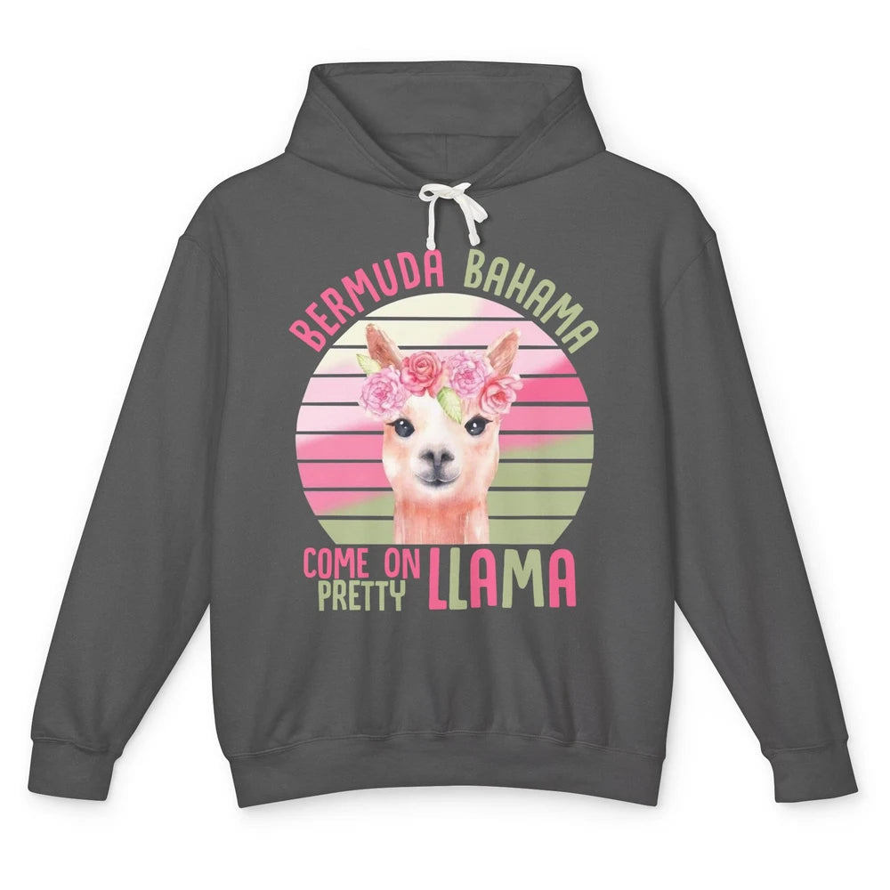 Vintage Cute Llama Bermuda Bahama Come On Pretty Llama Lover Unisex Lightweight Hoodie