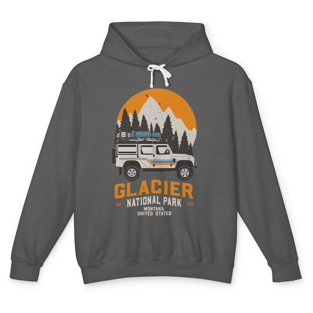 Vintage Glacier National Park Montana Road Trip Camping Unisex Lightweight Hoodie