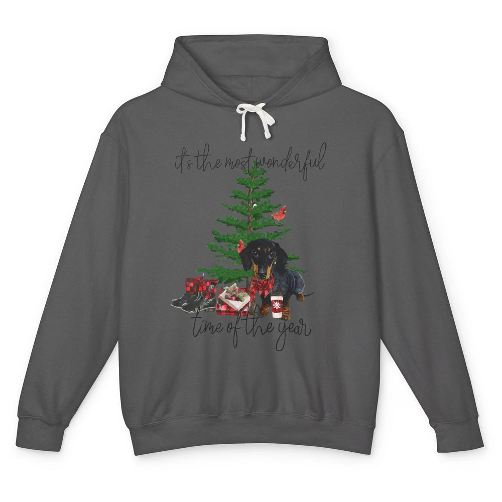 Dachshund Christmas Tree The Most Wonderful Time Of The Year Unisex Lightweight Hoodie