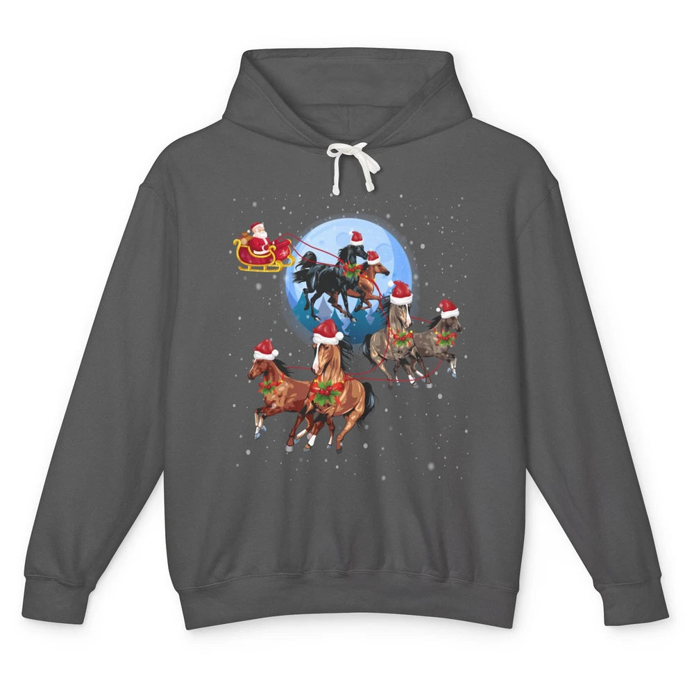 Merry Christmas Horse Drawn Sleigh Riding Santa Claus Xmas Unisex Lightweight Hoodie