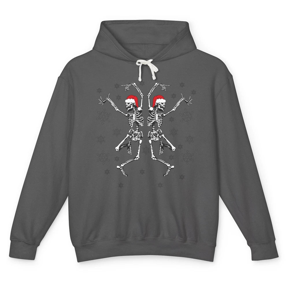 Funny Skeleton Christmas Dancing Snowflakes Santa Skeleton Unisex Lightweight Hoodie