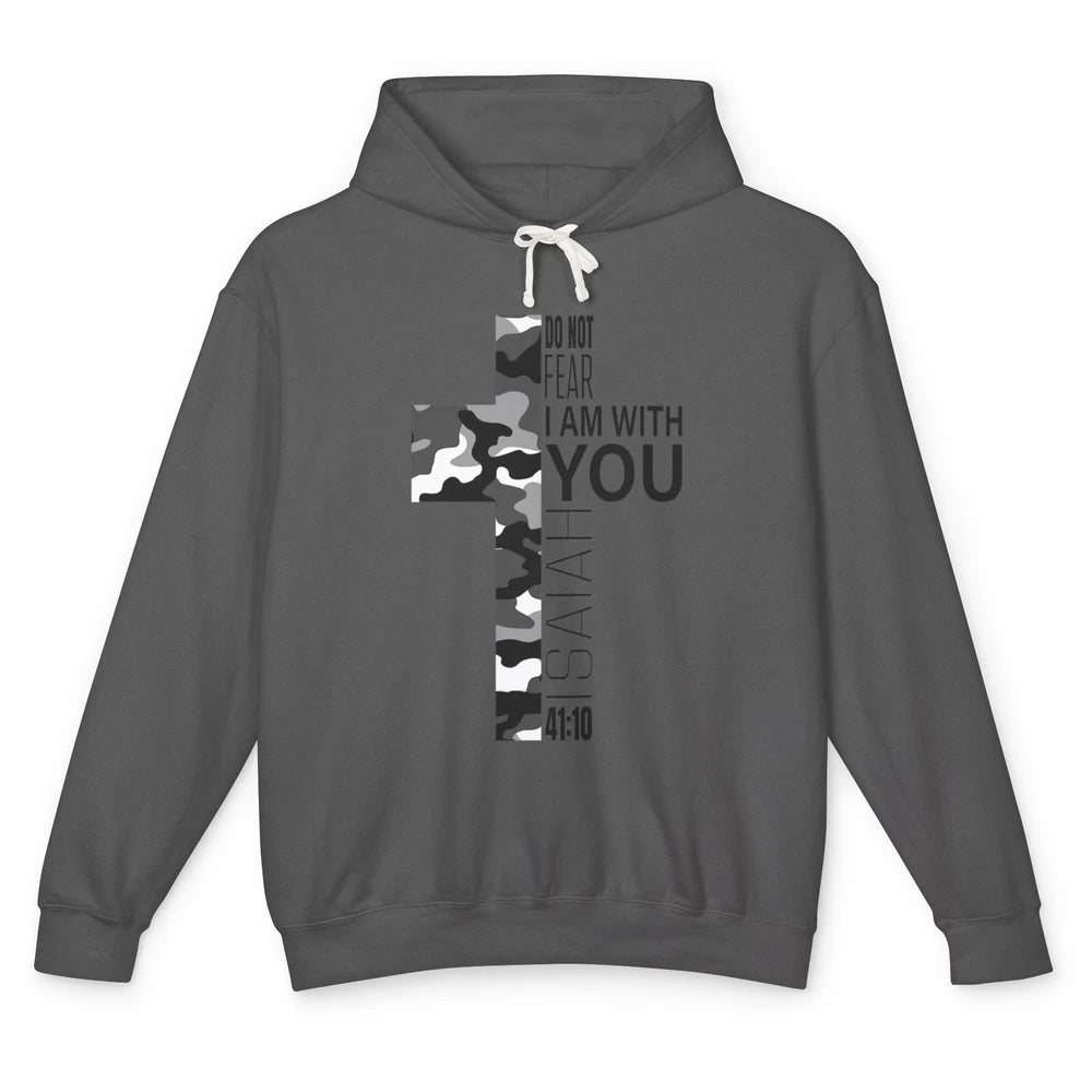 White Camo Not Fear Christian Verse Religious Jesus Cross Unisex Lightweight Hoodie