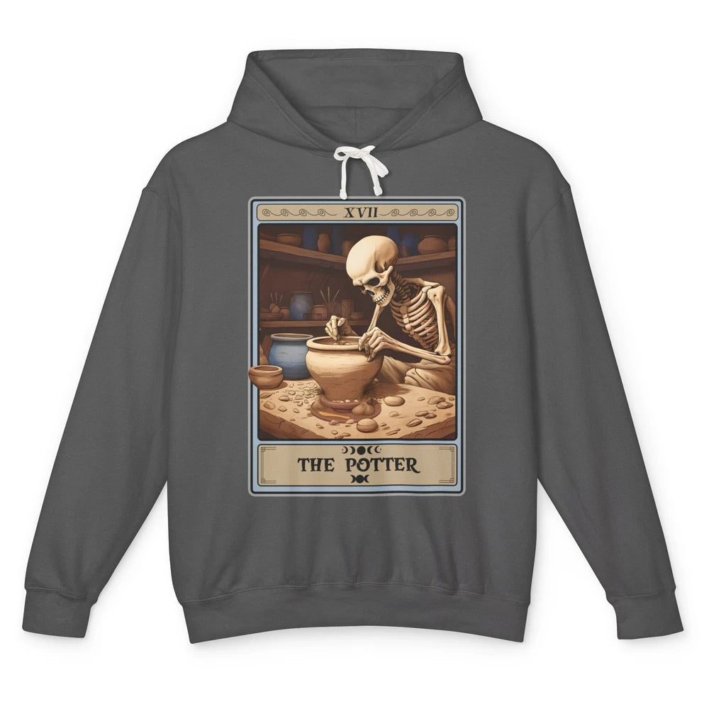 Retro Skeleton The Potter Tarot Card Halloween Pottery Lover Unisex Lightweight Hoodie