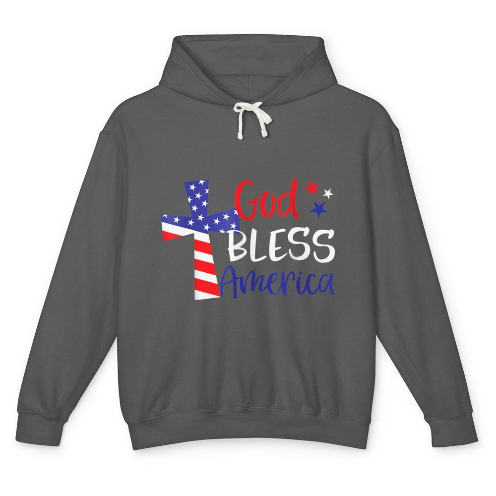 God Bless Jesus Cross 4th July American Flag Independence Unisex Lightweight Hoodie