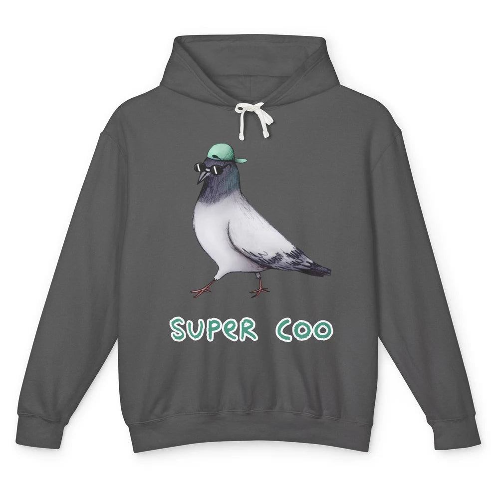 Funny Pigeon With Glasses Cap Super Coo Sarcastic Pigeon Unisex Lightweight Hoodie