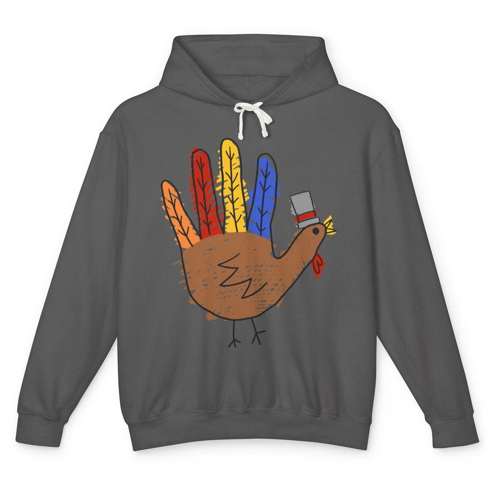 Thanksgiving Hand Turkey Funny Thanksgiving Teacher Thankful Unisex Lightweight Hoodie