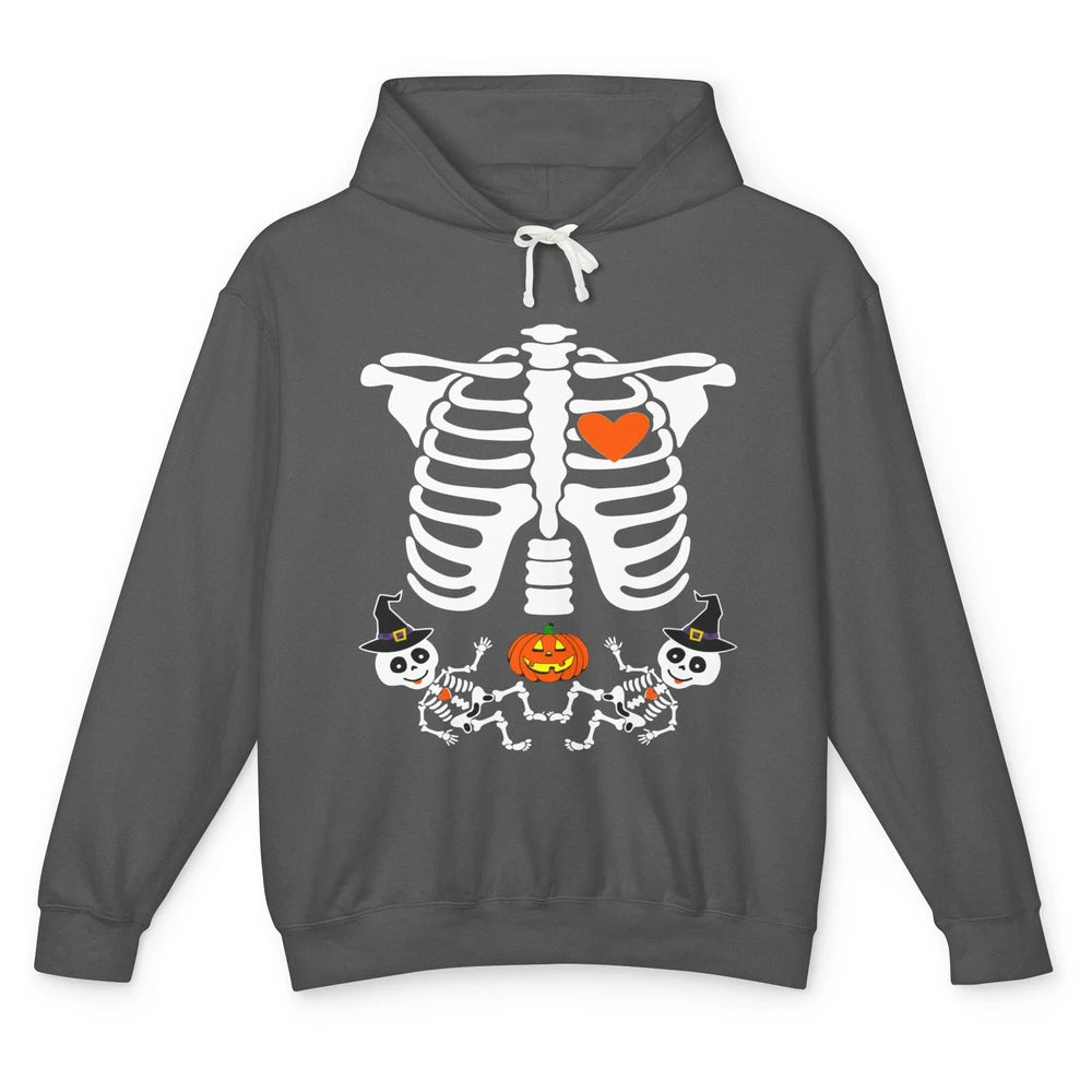 Pregnant Halloween Skeleton Baby Twins Witch Pumpkin Costume Unisex Lightweight Hoodie