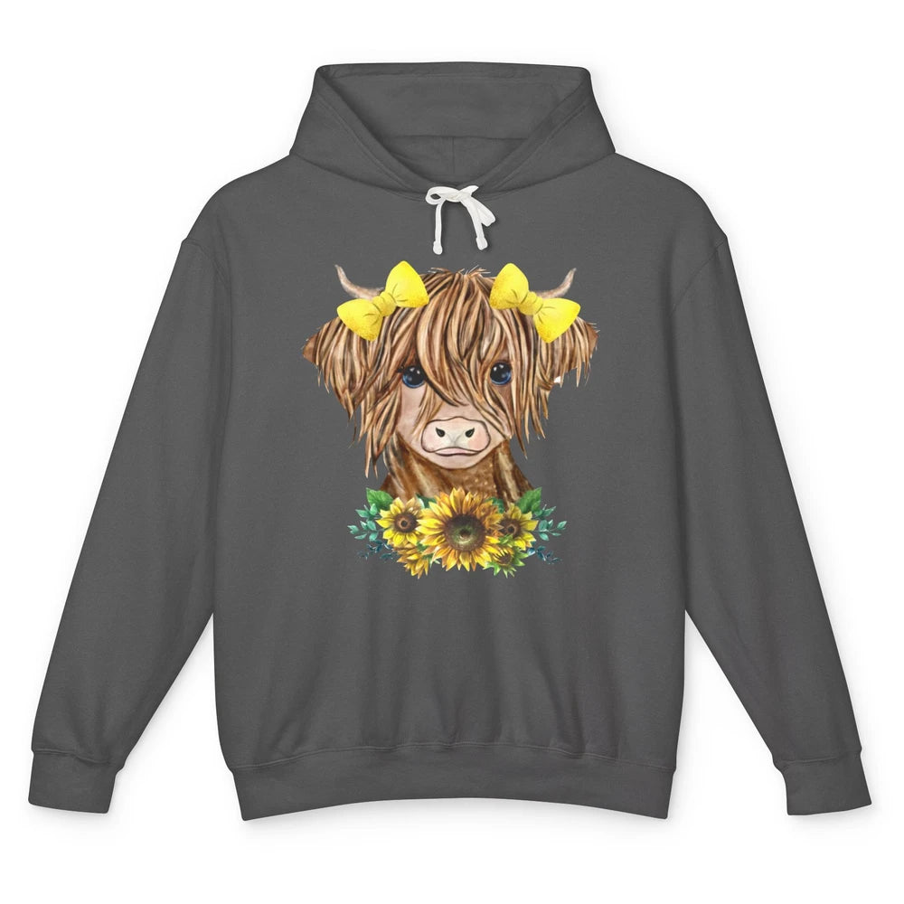 Baby Highland Cow Sunflower Western Country Heifer Cattles Unisex Lightweight Hoodie