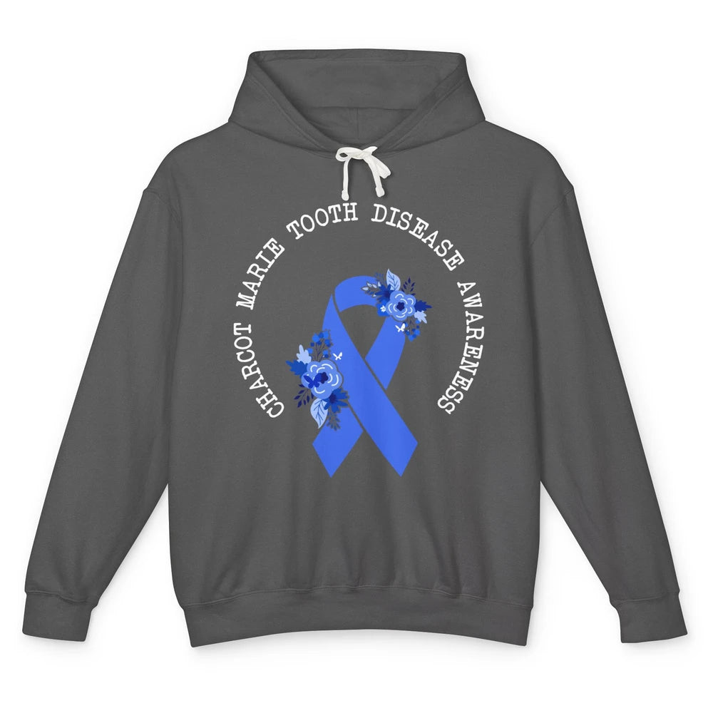 Charcot-marie-tooth Disease Awareness Floral Blue Ribbon Unisex Lightweight Hoodie