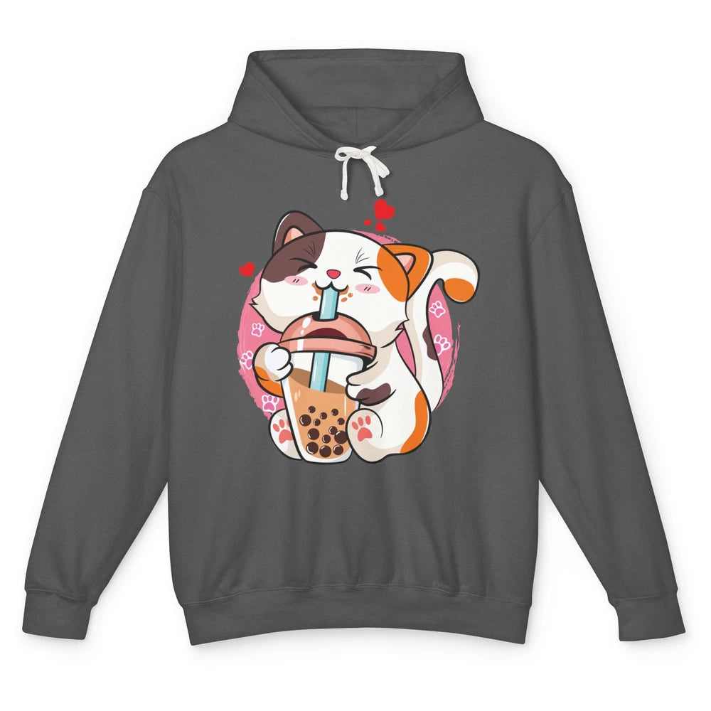 Boba Tea Cat Kawaii Cat Drink Milk Tea Kawaii Boba Cat Lover Unisex Lightweight Hoodie