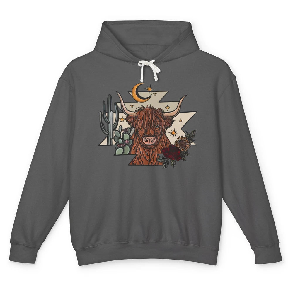 Retro Desert Cactus Highland Cow Western Country Cow Spirit Unisex Lightweight Hoodie