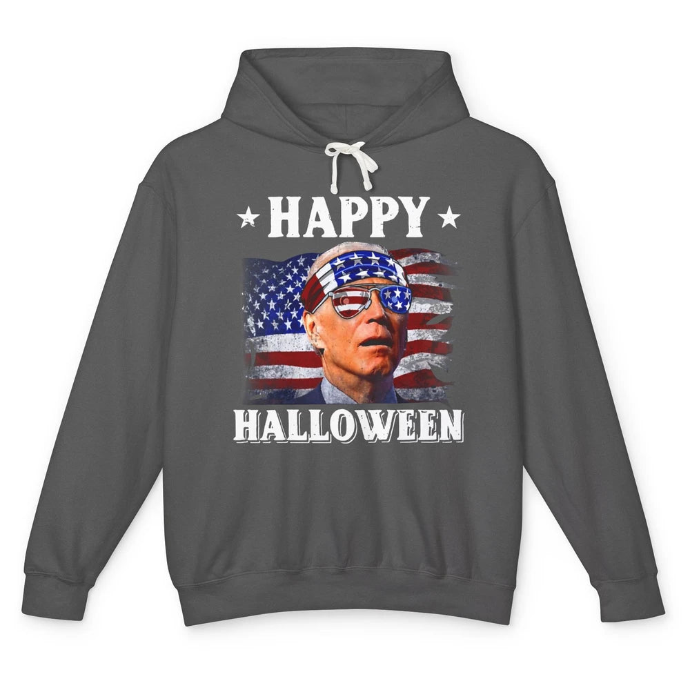 Retro US Flag Biden Glasses Happy Halloween Funny 4th July Unisex Lightweight Hoodie