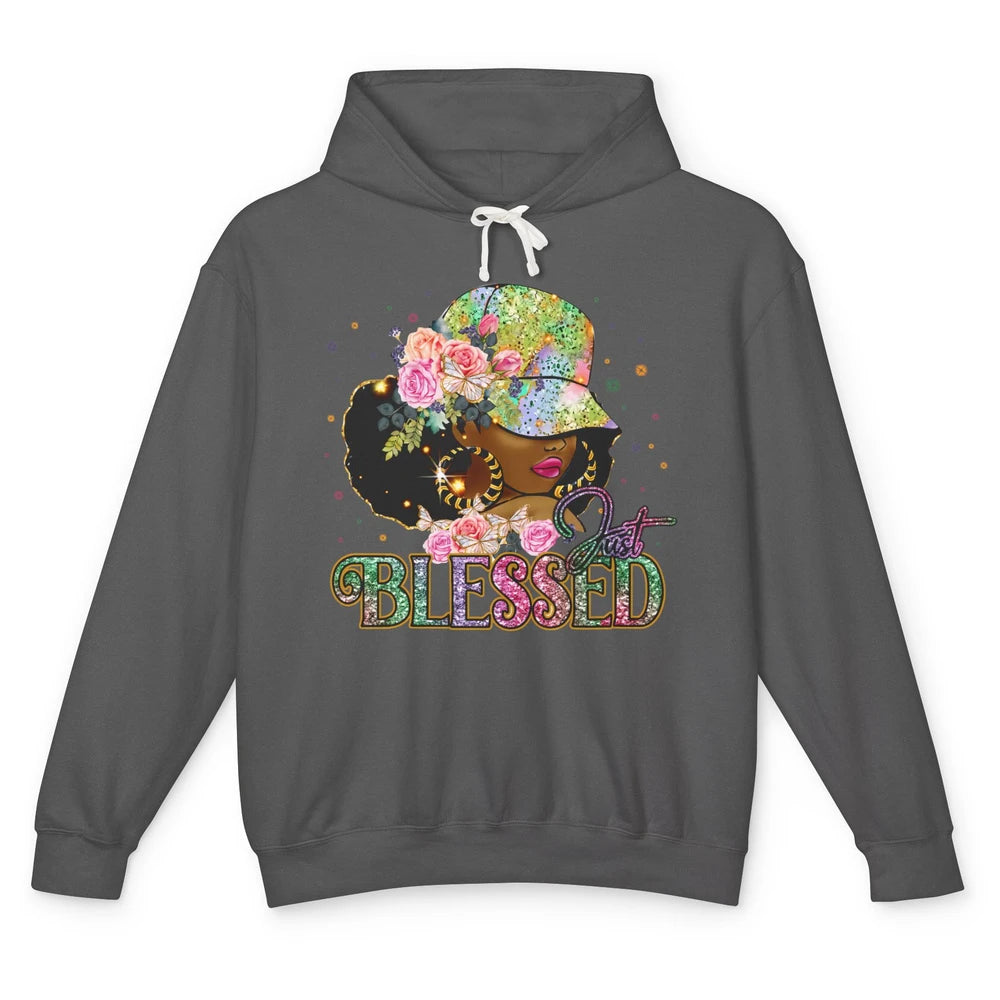 Floral Afro Black Girl Just Blessed Christian Afro American Unisex Lightweight Hoodie