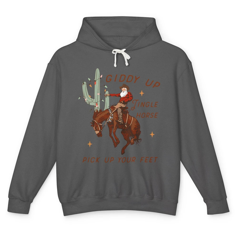 Cowboy Santa Horsing Giddy Up Jingle Horse Christmas Cactus Unisex Lightweight Hoodie