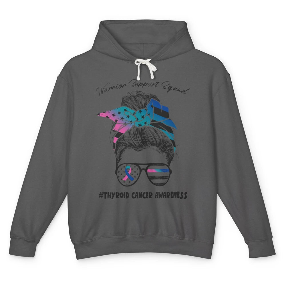 Messy Hair Warrior Support Squad Thyroid Cancer Awareness Unisex Lightweight Hoodie