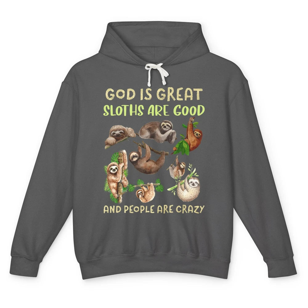 Funny God Great Sloths Are Good Jesus Christian Faith Bible Unisex Lightweight Hoodie