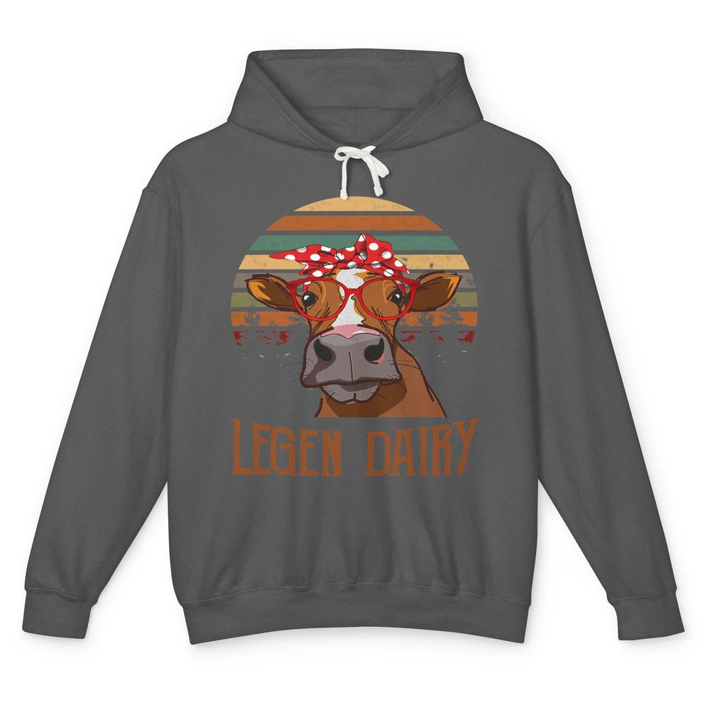 Retro Funny Highland Cow Legend Dairy Heifer Farm Animal Unisex Lightweight Hoodie