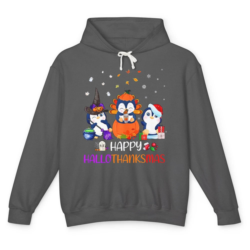 Happy HalloThanksMas Fall Pumpkin Funny Penguin Lovers Gift Unisex Lightweight Hoodie