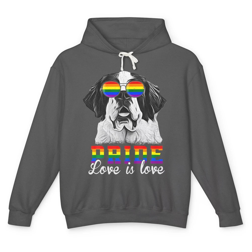 Funny LGBT Pride Love Is Love St Bernard Dog Sunglasses Flag Unisex Lightweight Hoodie