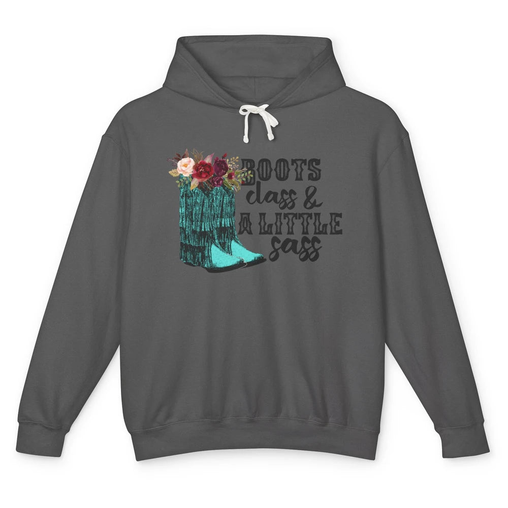 Floral Cowgirl Boots Class A Lil Sass Western Country Girl Unisex Lightweight Hoodie