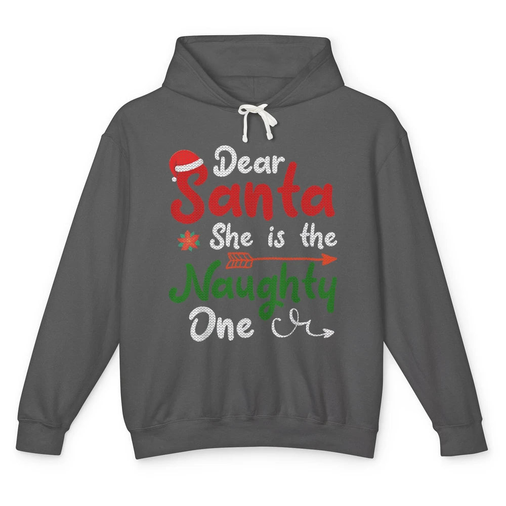 Merry Christmas Dear Santa She Is Naughty One Xmas Hat Vibes Unisex Lightweight Hoodie