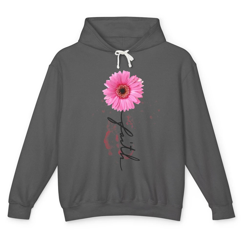 Pink Daisy Faith Cross Christian Religious God Lovers Gift Unisex Lightweight Hoodie