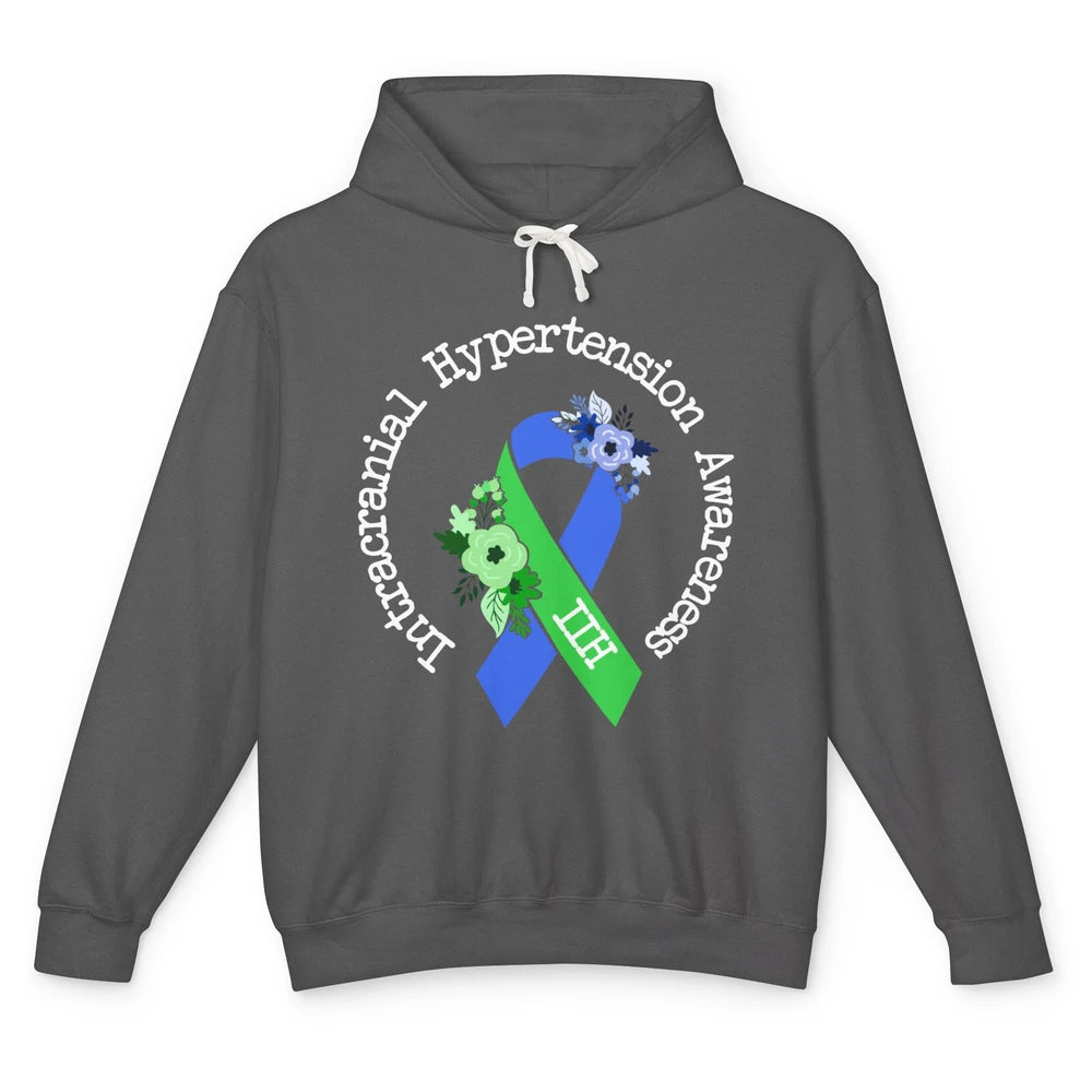 Intracranial Hypertension IIH Awareness Blue Green Ribbon Unisex Lightweight Hoodie