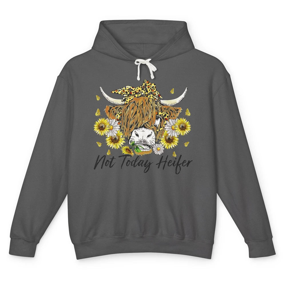 Not Today Heifer Highland Cow Leopard Sunflower Farm Animal Unisex Lightweight Hoodie