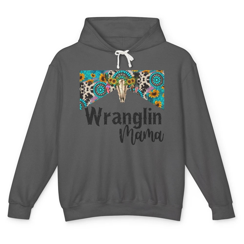 Sunflower Leopard Bull Skull Wrangling Mama Western Country Unisex Lightweight Hoodie