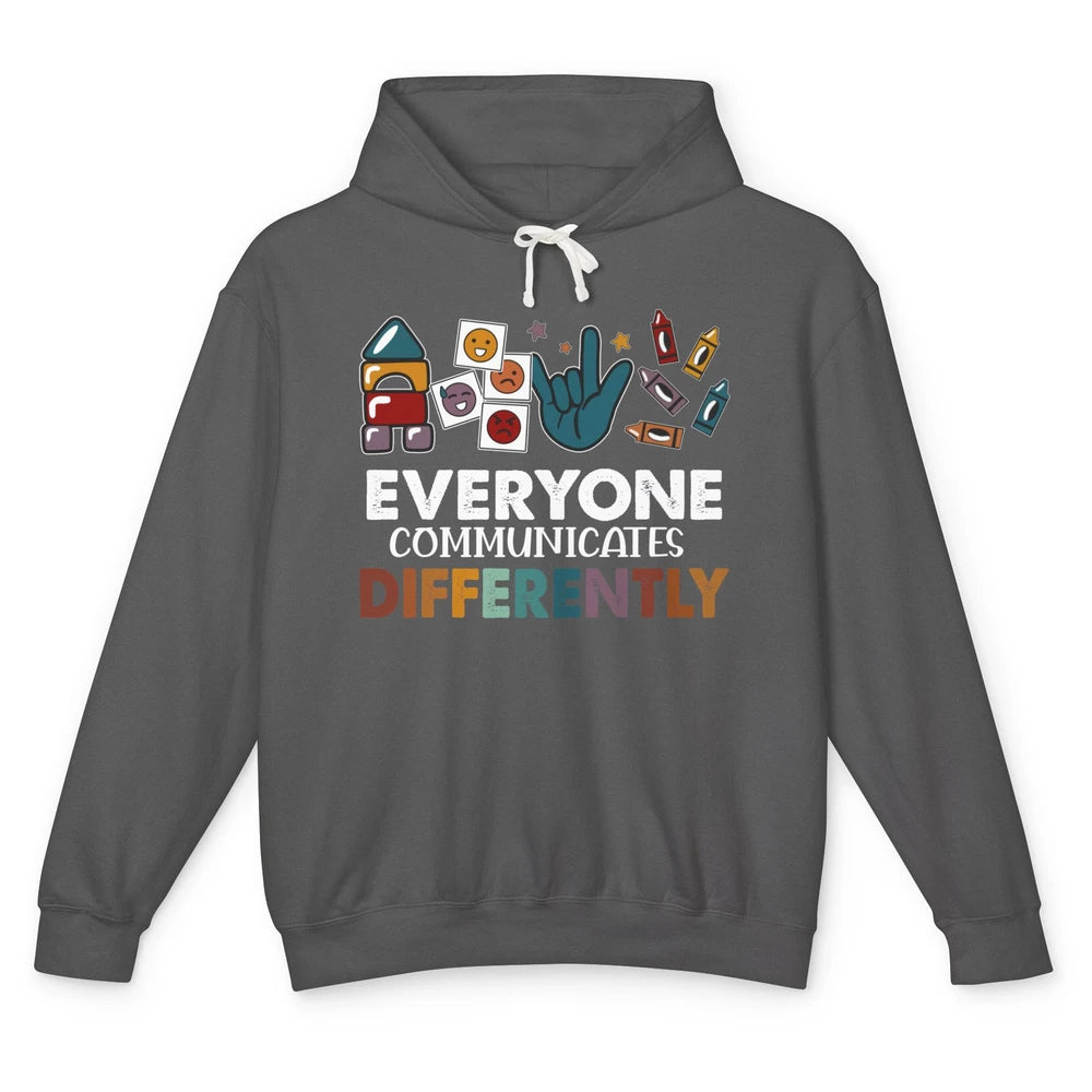 Sped Teacher ABA Everyone Communicates Differently Para BCBA Unisex Lightweight Hoodie