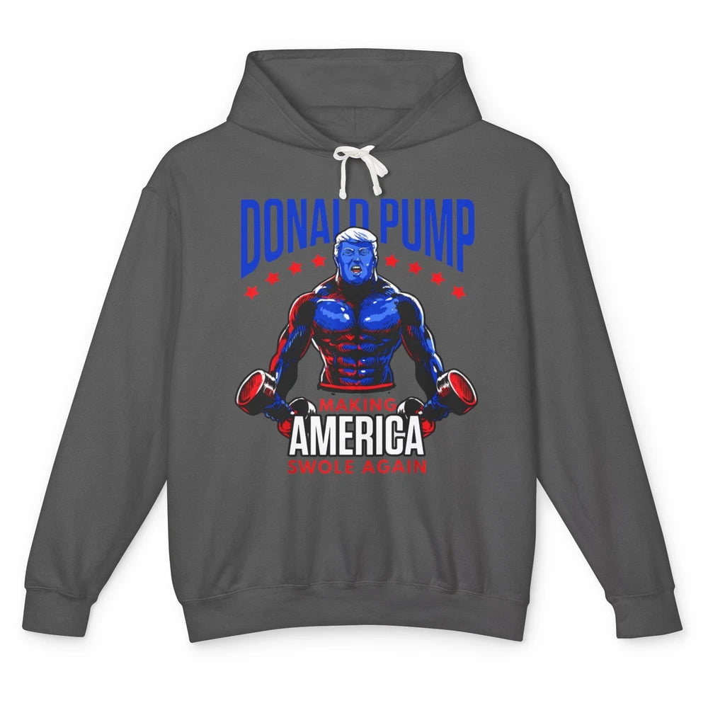 Funny Donald Pump Make America Swole Again Trump 2024 Return Unisex Lightweight Hoodie