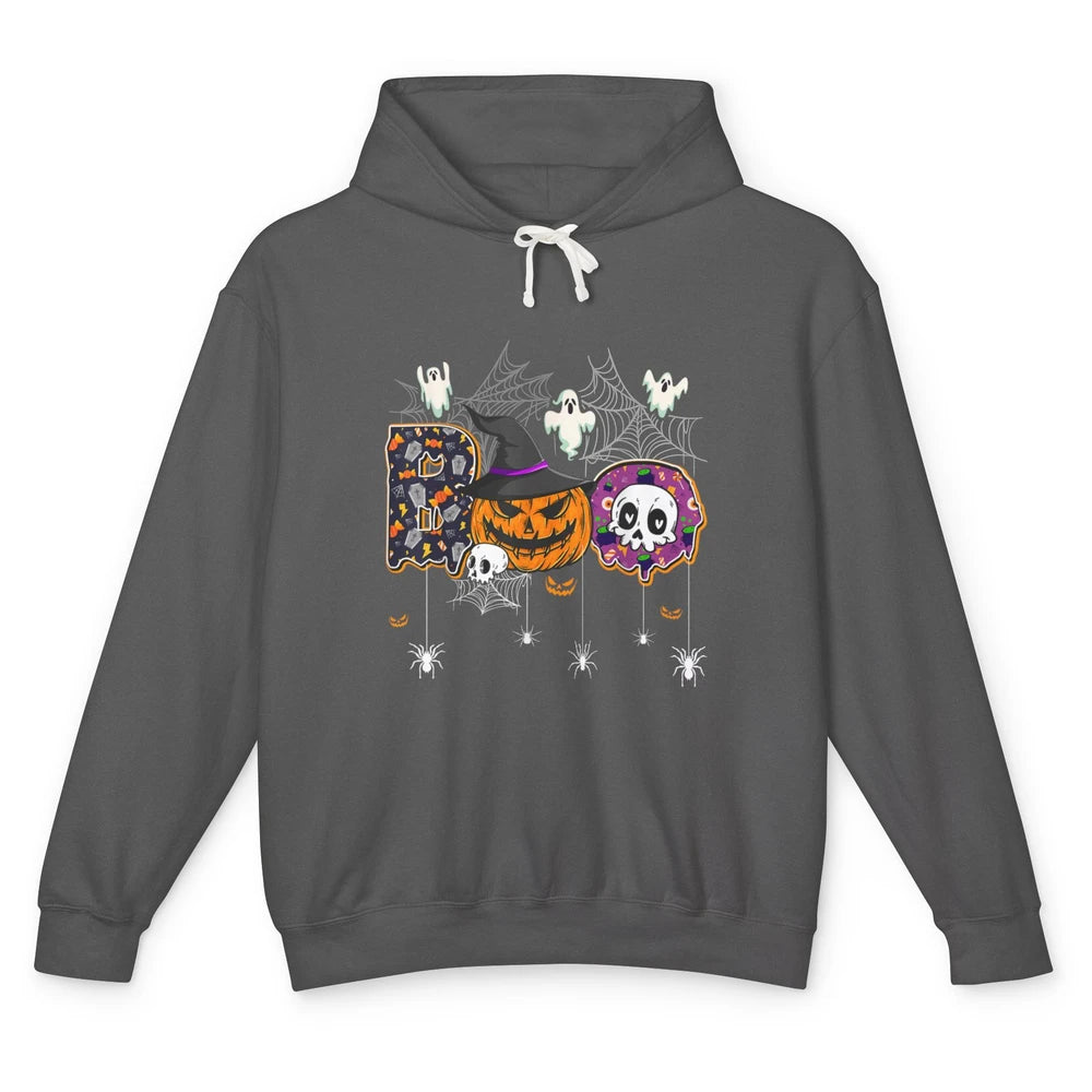 Funny Skeleton Hey Boo Witch Ghost Halloween Spooky Gothic Unisex Lightweight Hoodie