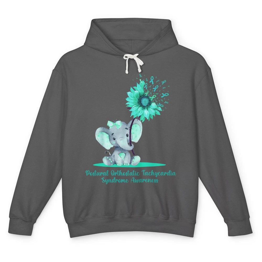 Sunflower Baby Elephant POTS Awareness Turquoise Ribbon Unisex Lightweight Hoodie