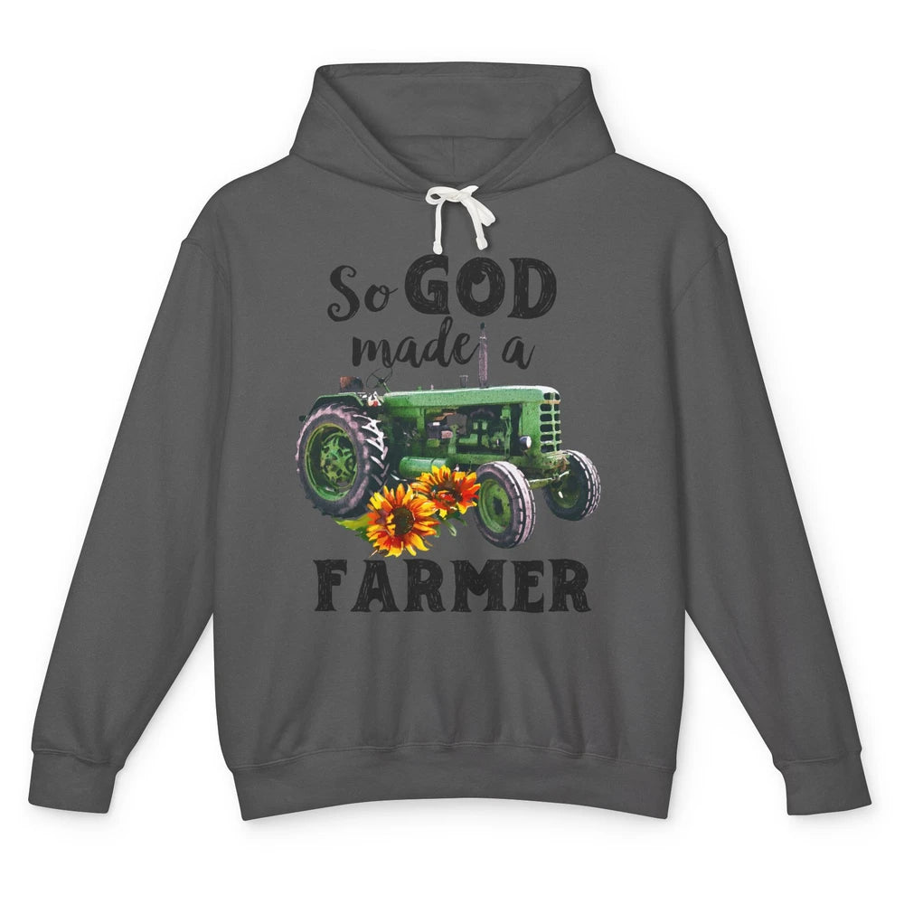 Vintage Retro Tractor God Made A Farmer Proud Farmer Farming Unisex Lightweight Hoodie