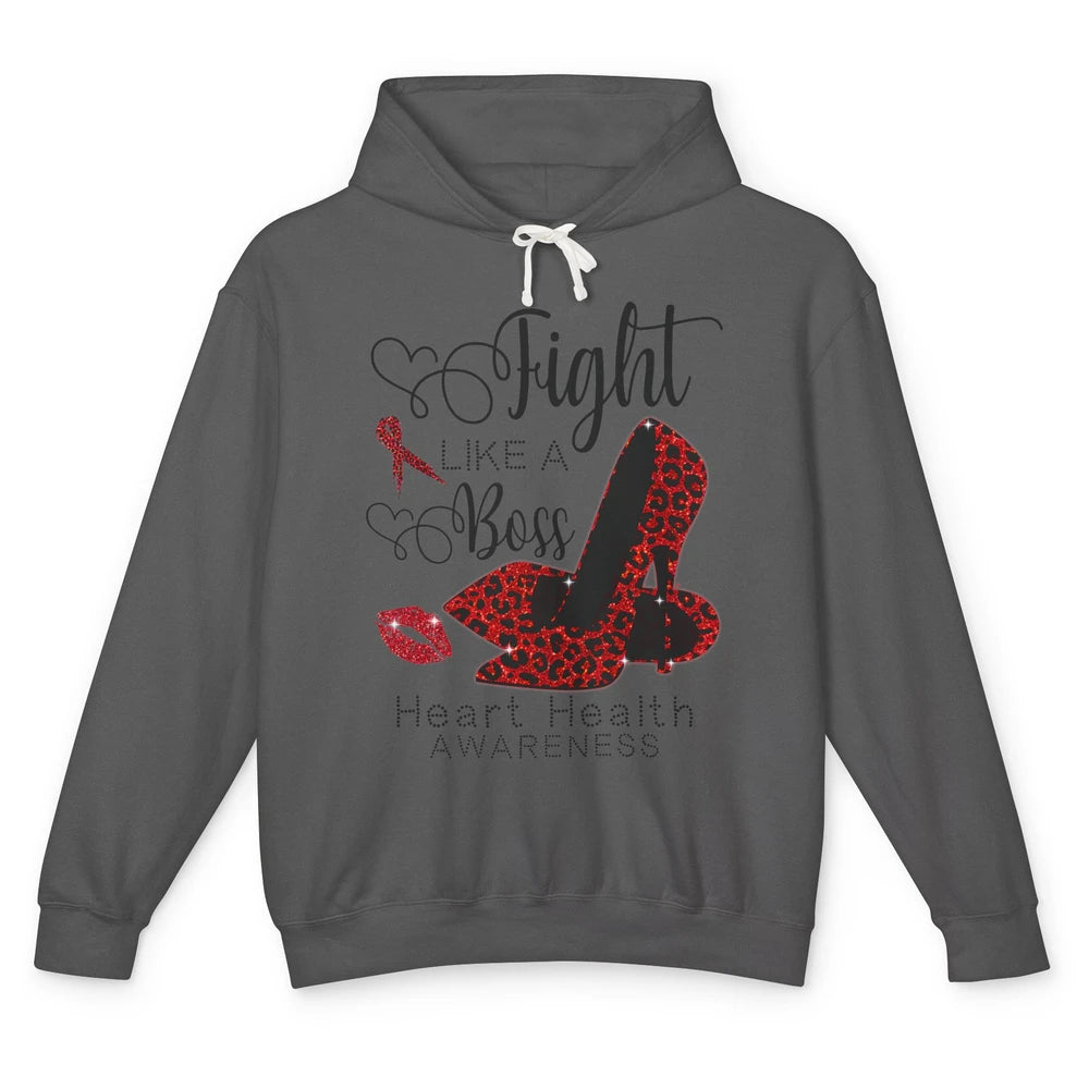 High Heel Fight Like Boss Red Ribbon Heart Health Awareness Unisex Lightweight Hoodie